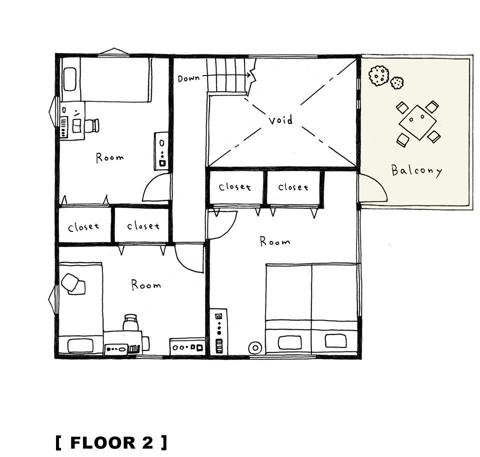 ZERO-CUBE+BOX(4~5LDK+吹き抜け)の2階間取り図