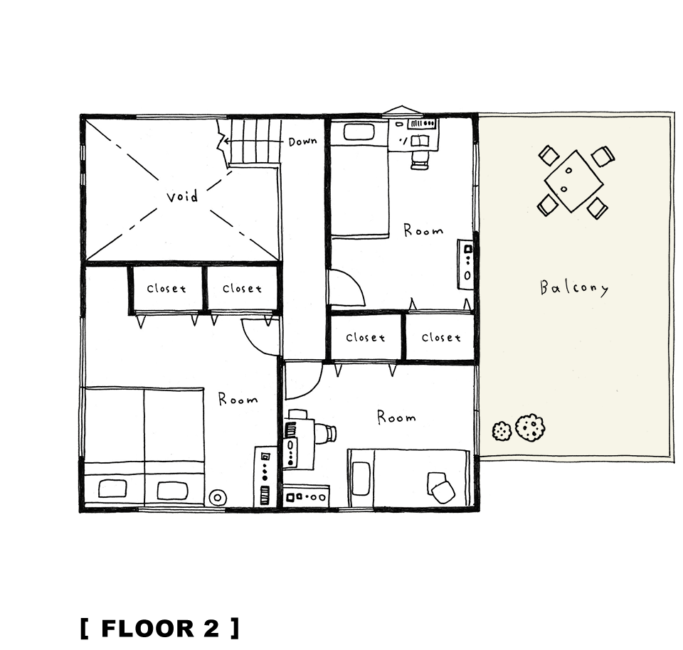 ZERO-CUBE+GARAGE(3~4LDK+吹き抜け+ガレージ)の2階間取り図